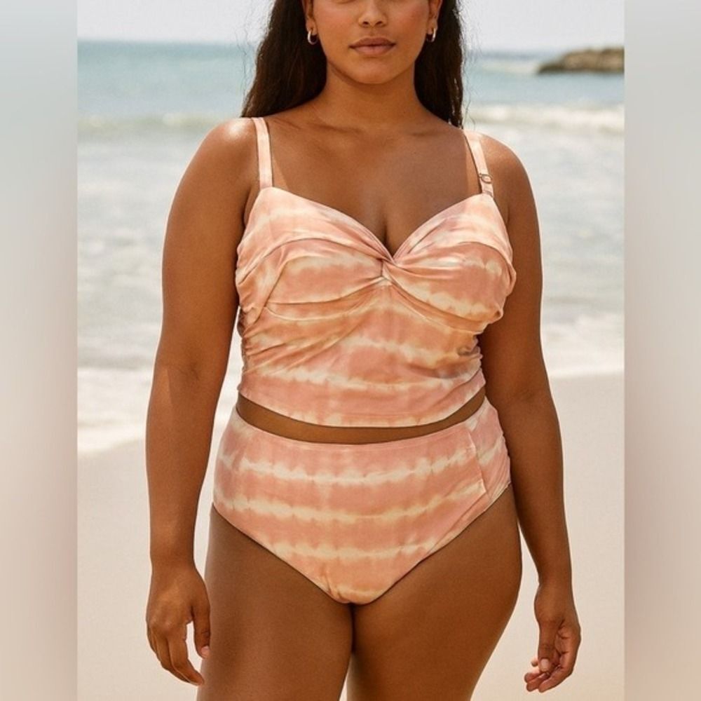 Freshwater Women's Pink Cloud Takini Swim Top With Built in Bra sz 3X Beachy Fun